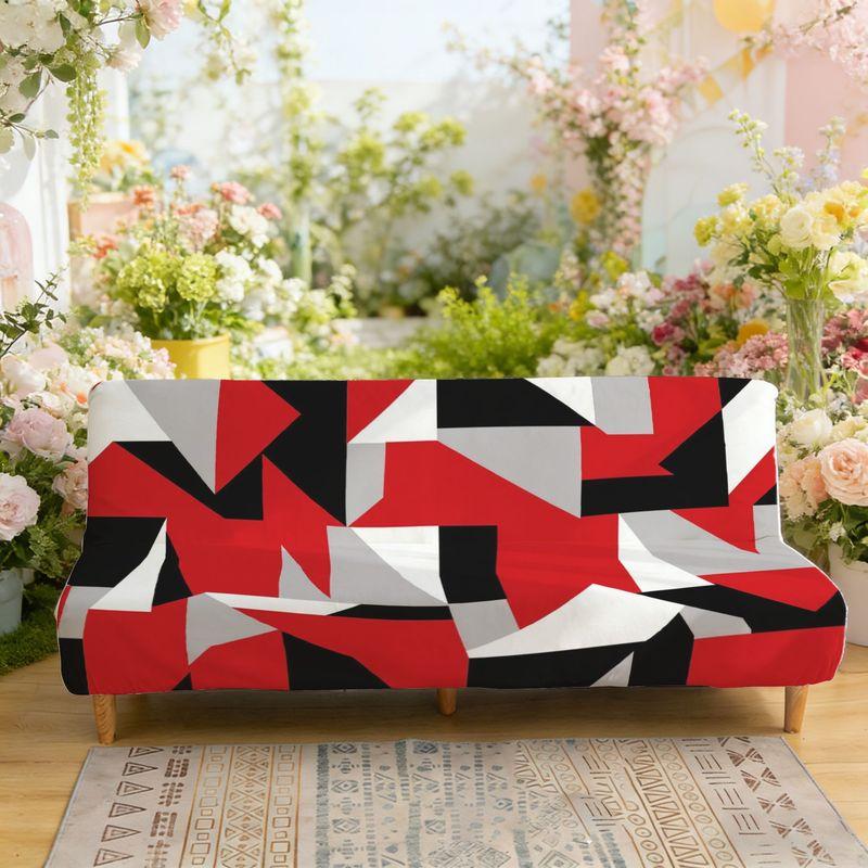 

1pc Elastic Sofa Bed Cover,Bold Red Black White Geometric Camouflage Print Couch Slipcover for Living Room S (160-190cm )