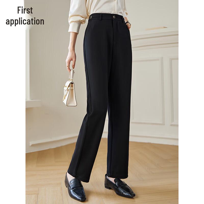 Chushen Women's High-Waist Metal Buckle Straight-Leg Pants