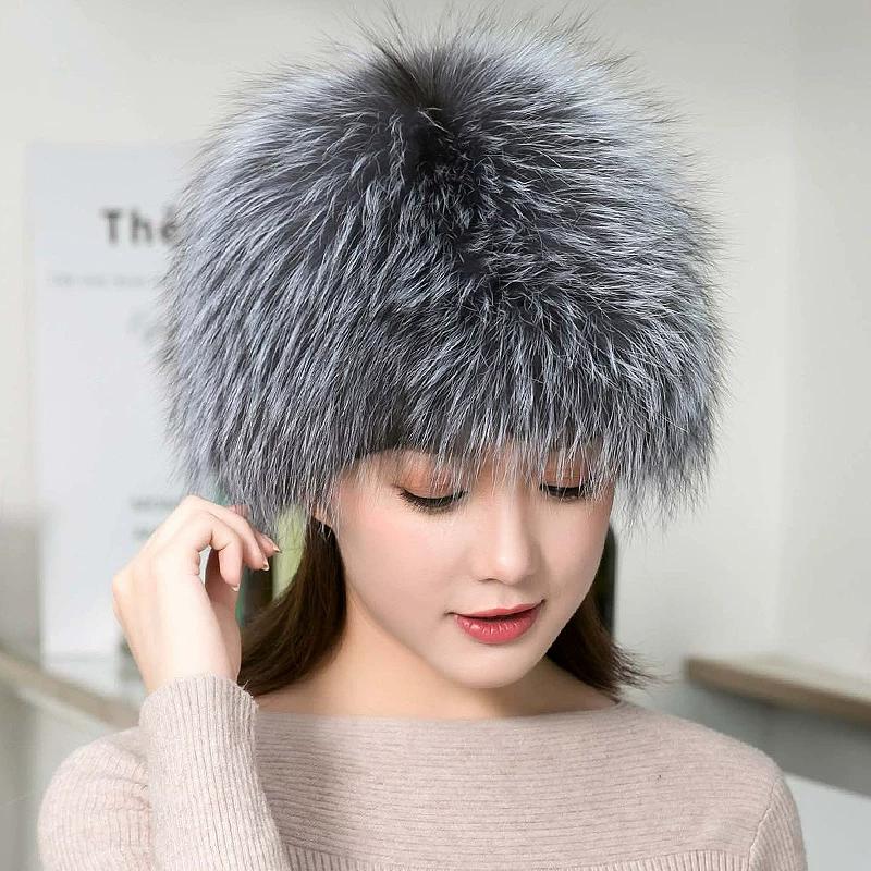 Korean version of fox fur hat women's winter warm fur hat Berey snow hat Skinny ski hat Ear protector head hat