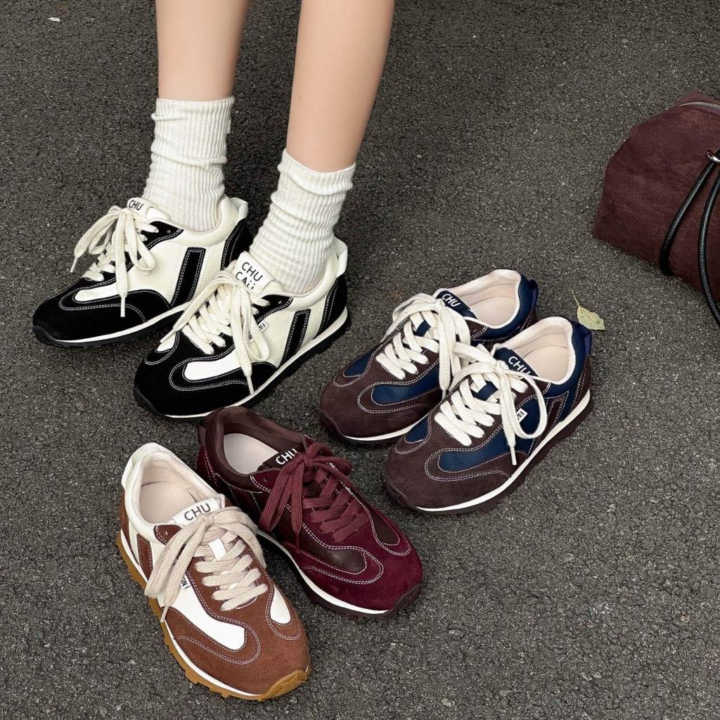 Retro contrasting color splicing sports moral training shoes women's 2025 autumn new lightweight height increase small fashion casual shoes