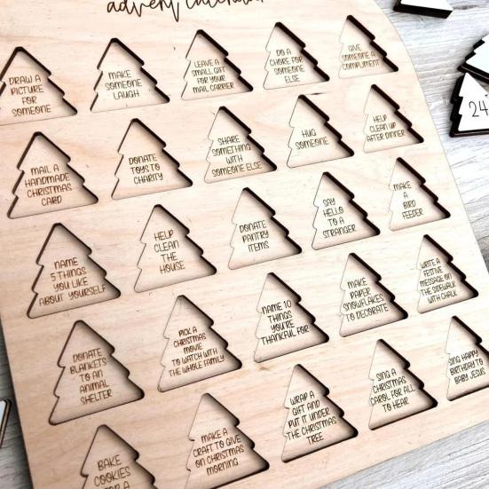 Acts of Kindness Advent Calendar 2025 Wooden 25-Day Countdown Calendar Sharing Kindness Christmas Decoration for Kids Adults