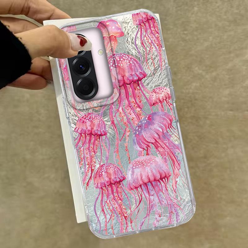 For Samsung Galaxy A56 A16 A26 A36 A06 A55 A35 A25 A15 A12 A32 A22 A14 A54 M22 M12 5G Pink Jellyfish Oceanic Fashion Phone Case
