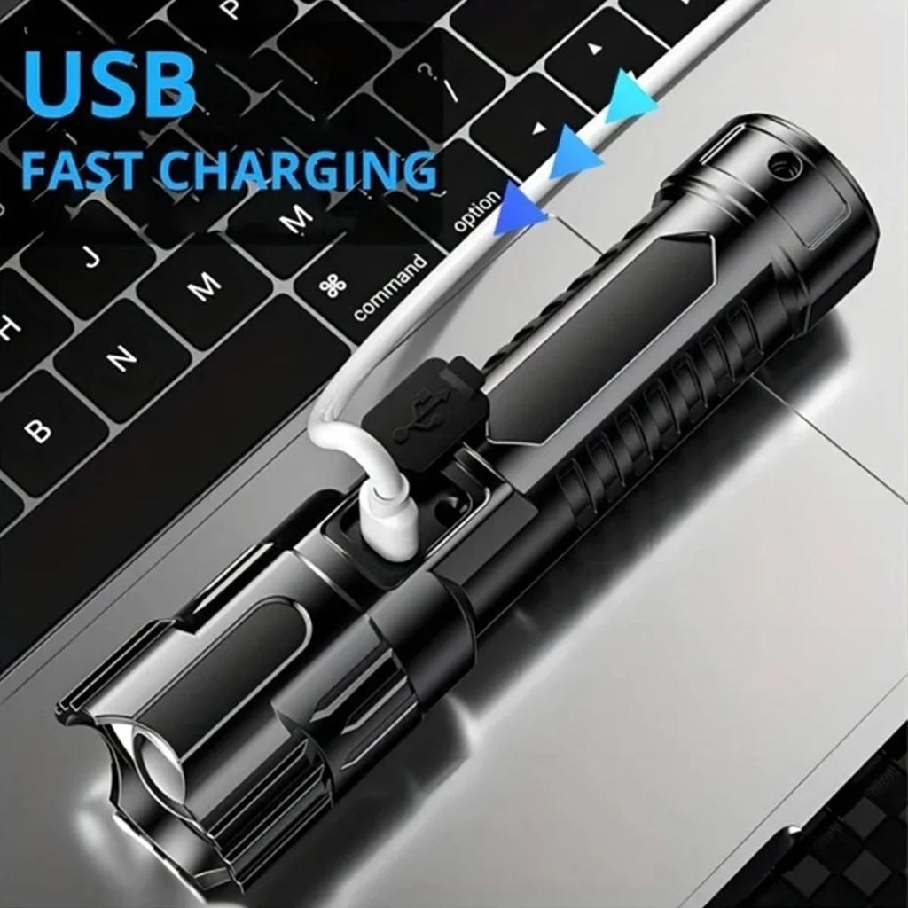Strong Light LED Flashlights Telescopic Zoom Tactical Torch Type-c Rechargeable Portable Spotlight Long-Range Camping Flashlight