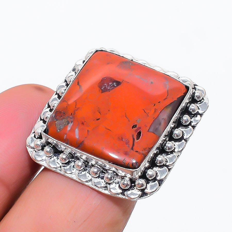 Natural Red River Jasper Gemstone 925 Sterling Silver Jewelry Ring Size 7.5 v8A28