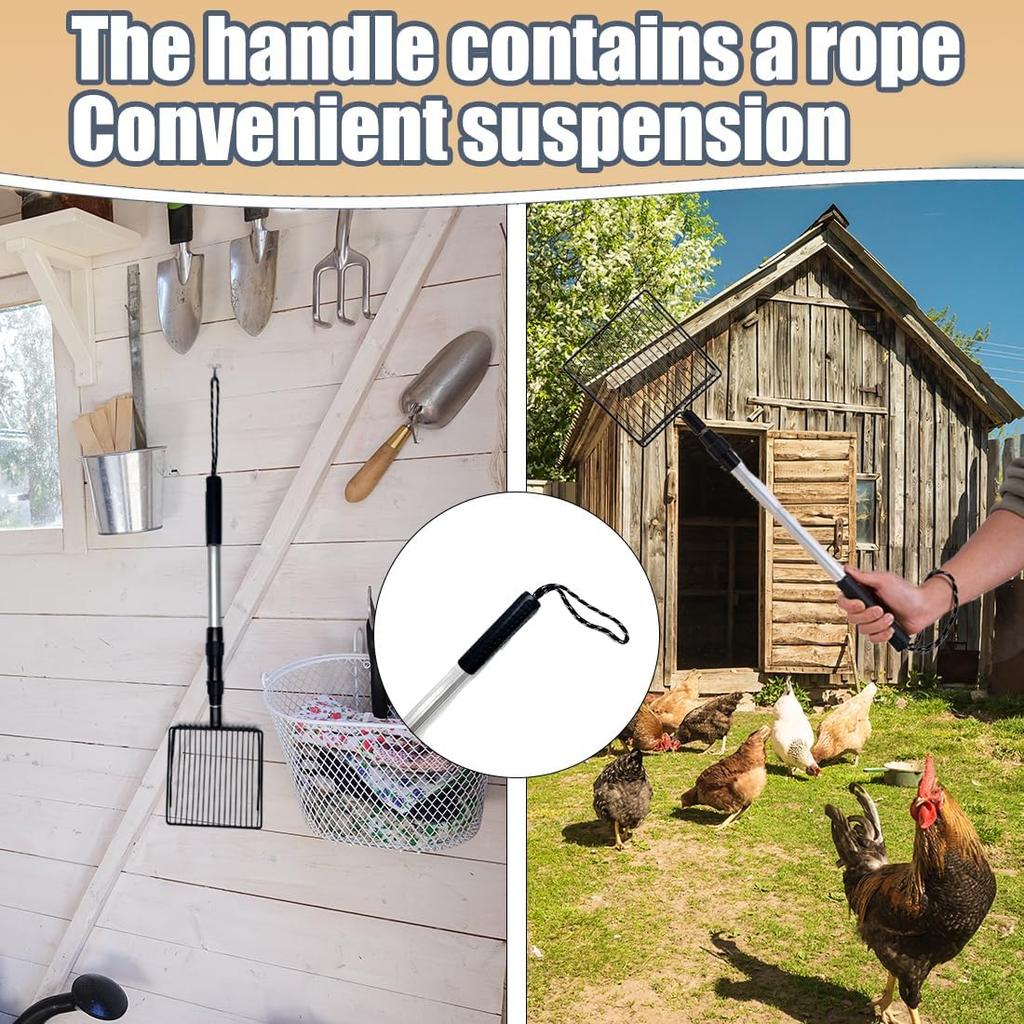 Chicken Poop Scooper,3 in 1 Adjustable Chicken Scooper for Poop (22-45.6inch) Long Handle for Farm Chicken Poop Scooper & Home Kitty Litter