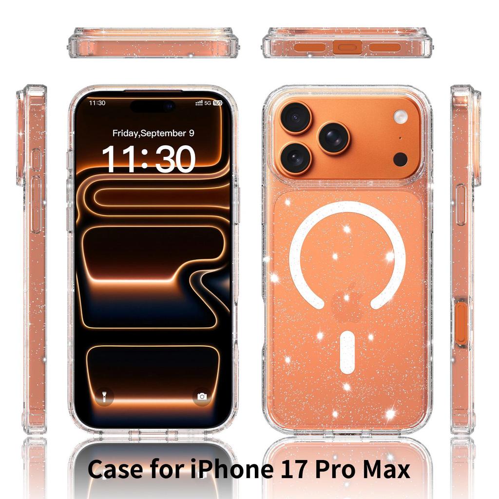 High-End Glitter Transparent Magnetic Case for Apple 16/17 Pro Max - Luxury, Lightweight, and Drop-Proof Protection