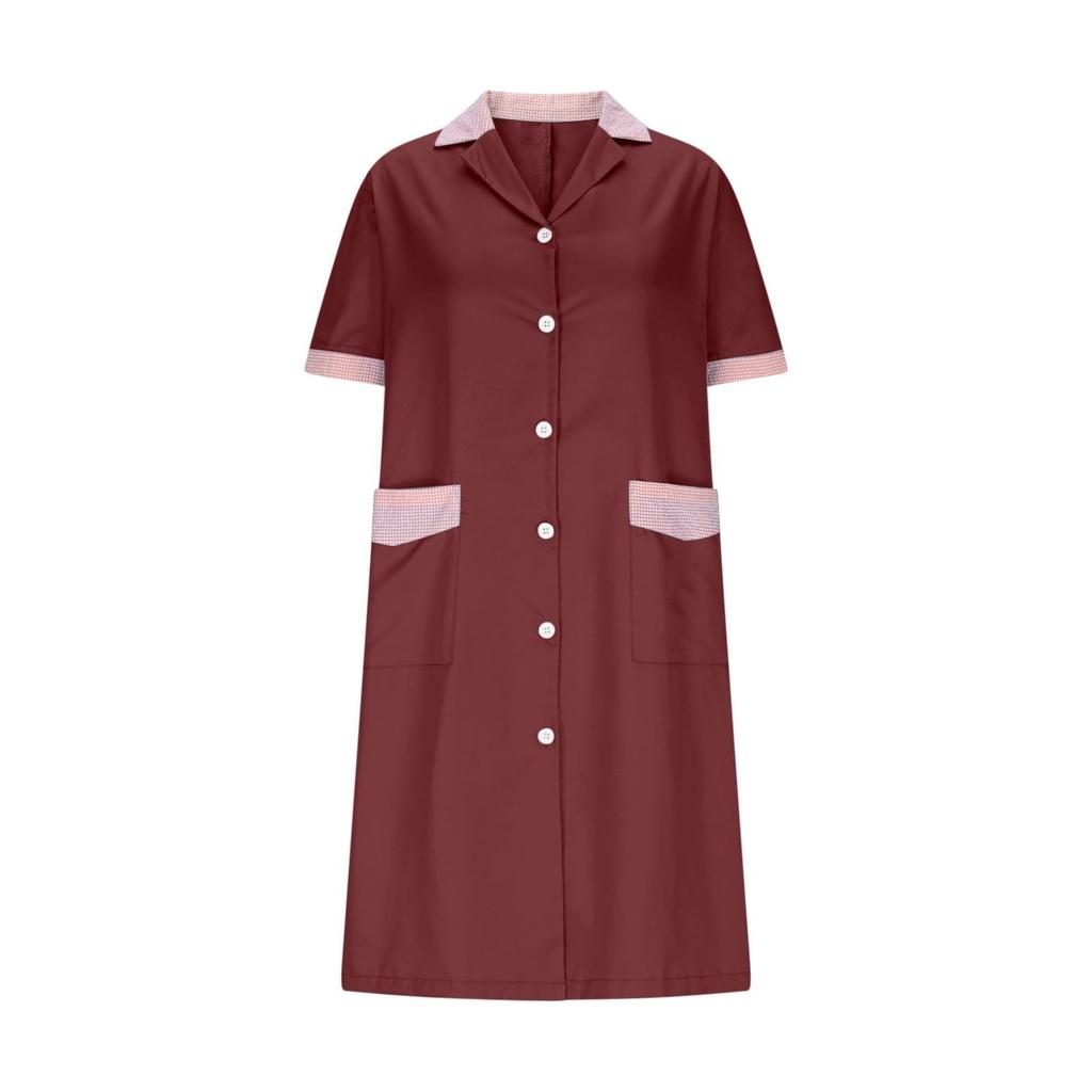 Women's casual plaid print nurse uniform hospital pharmacy doctor uniform work clothes long and short sleeves slim fit dress