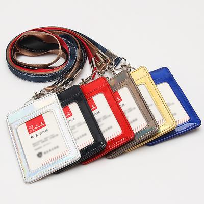 Laser Glänzend Schnalle Business Arbeitskartenhalter Lanyard Multi-Schlitz Kartenhülle Leder Zugangskontrollkarten Hülle Ausweishalter