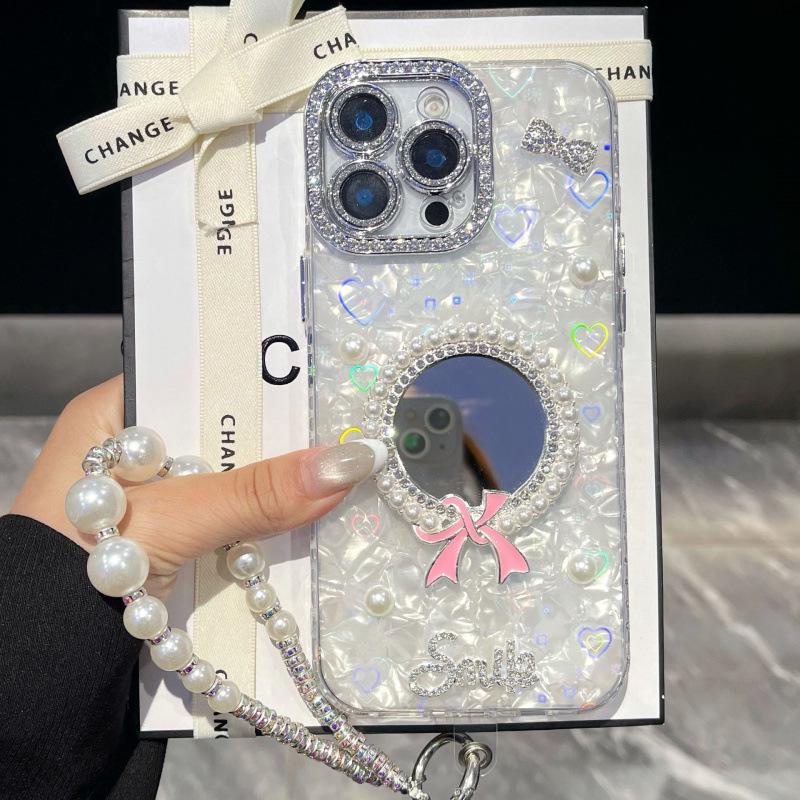 Pearl Bowtie Butterfly Mirror Case for iPhone 17 Pro Max 15/16
