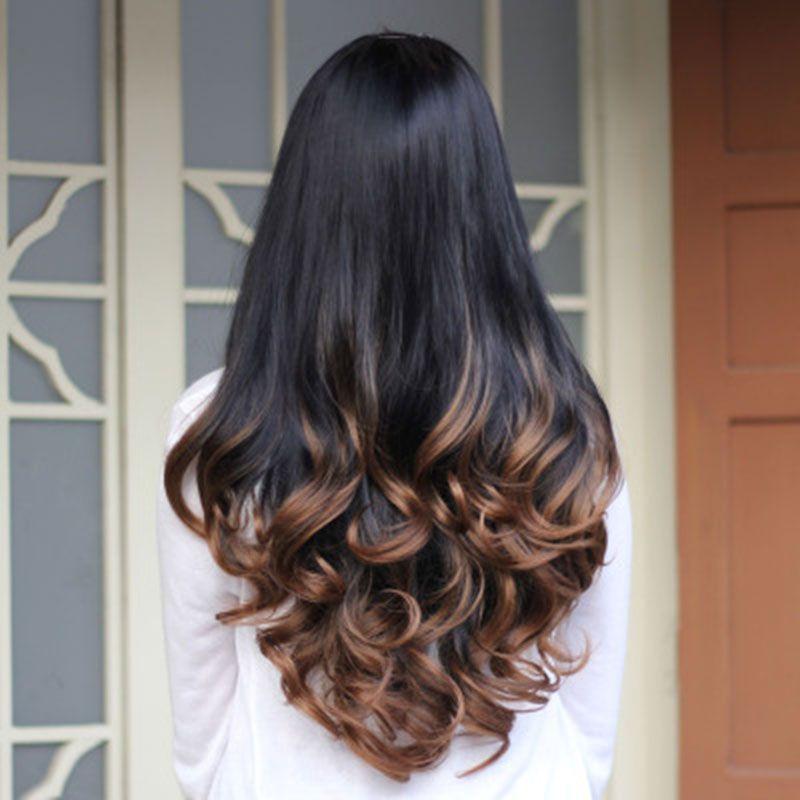 Peruci pentru Femei Lungi Crețe Ondulate Jumătate de Păr Rezistente la Căldură Culoare Gradient Stil Premium de Frumusețe