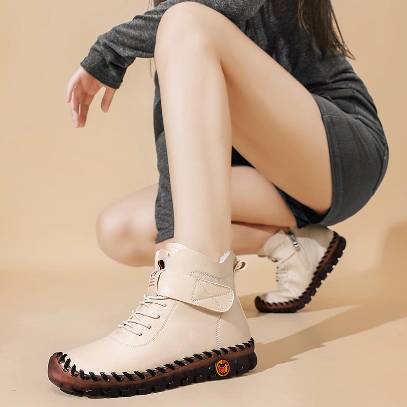 Women Winter Warm Walking Shoes Moccasins Driving Shoes High Top Fur Boots Casual Plus Size Outdoor Handmade Shoes
