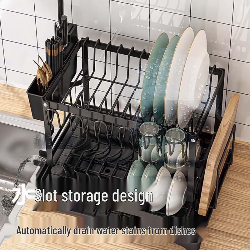 Carbon Steel Foldable Double-Layer Dish Rack