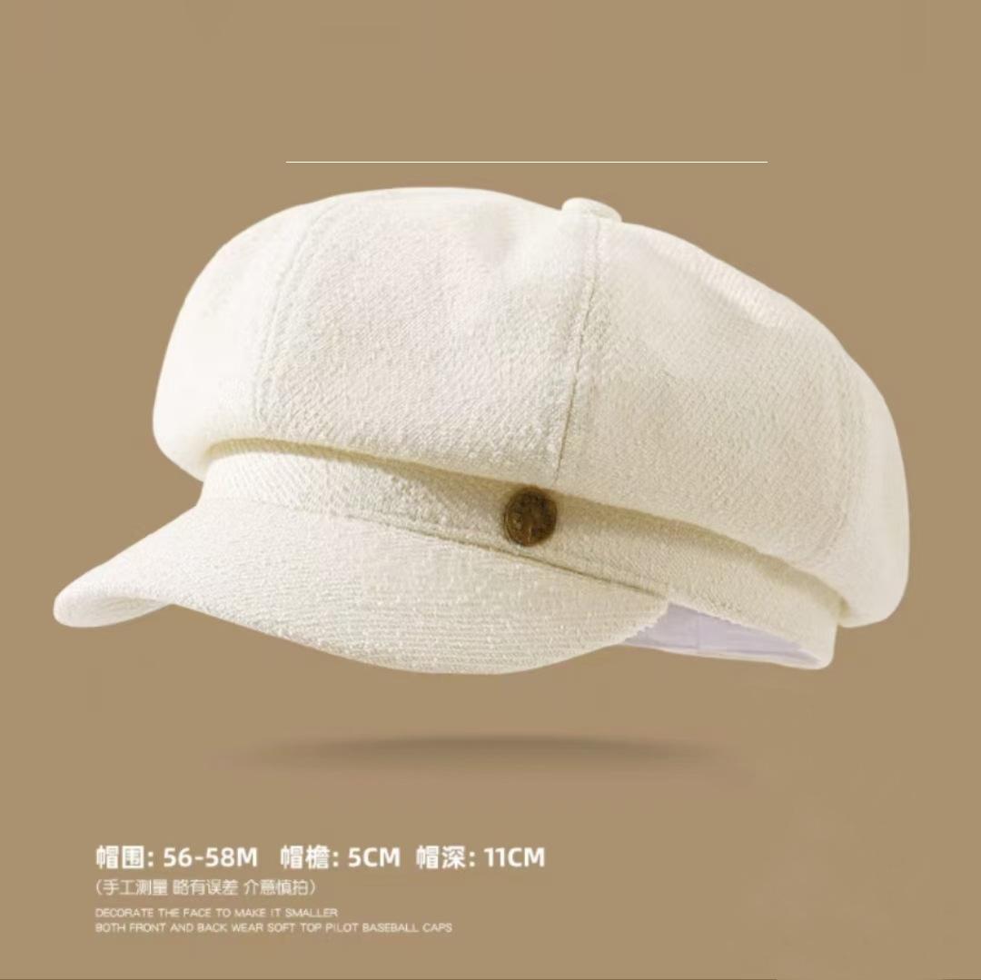 

Autumn and winter hats women s high-end sense metal standard octagonal hat black retro cap tide One Size