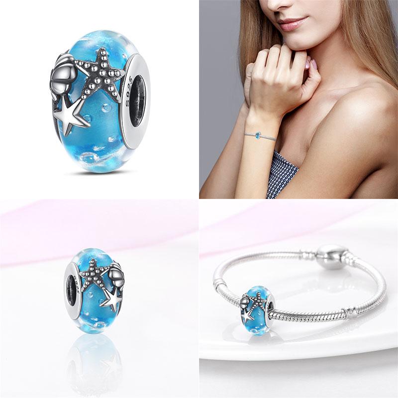 Compatible With Charm Bead Charms Ideal For Authentic Bracelets With 3mm Bracelets Diy Sea Blue Glass Bead Charms Copper Jewellery Making Ideal For Wo