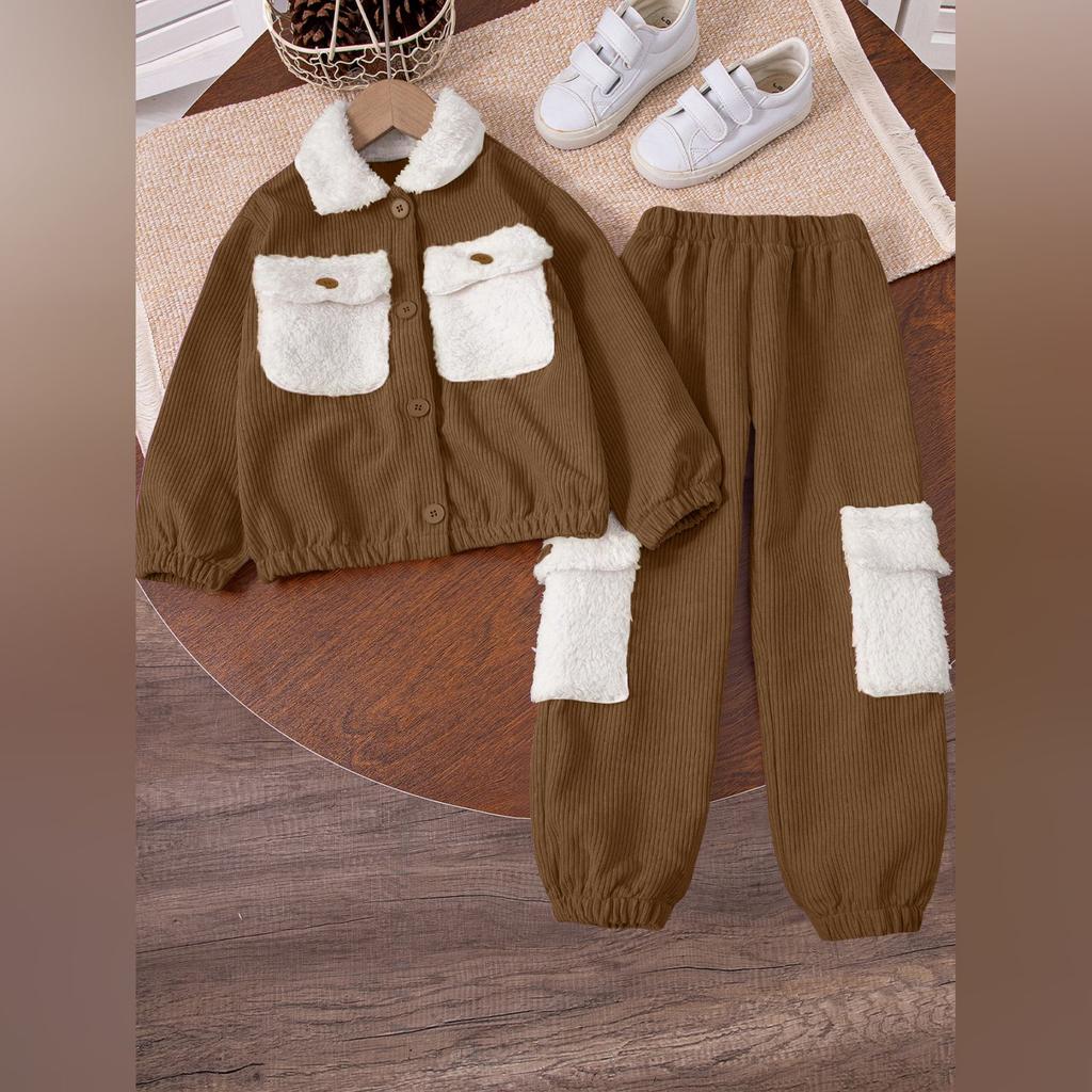Kids Cartoon Casual Fashion Outfit Set Long Sleeve Top & Pants