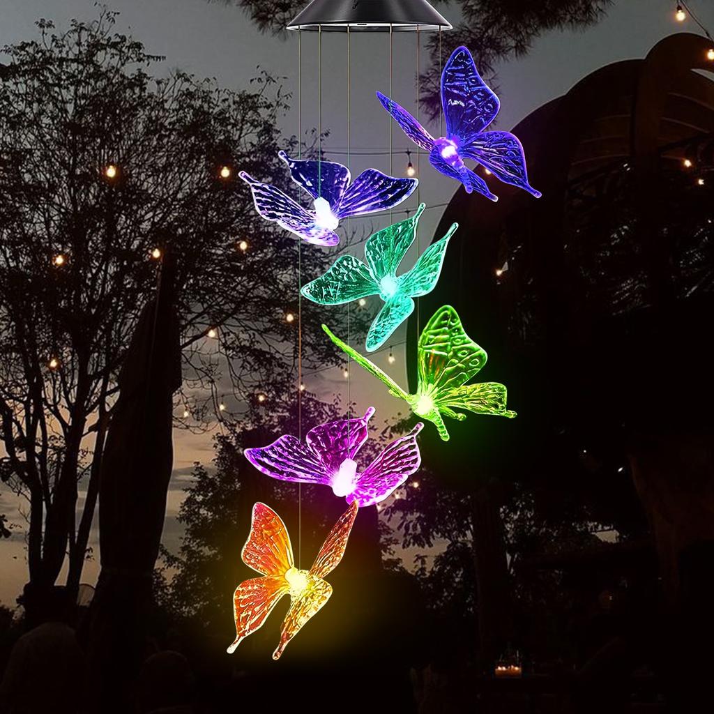 1Pc Outdoor Solar Garden Multi-color Wind Chime Lights North American Cardinals Butterfly Dragonfly Hummingbird and So On