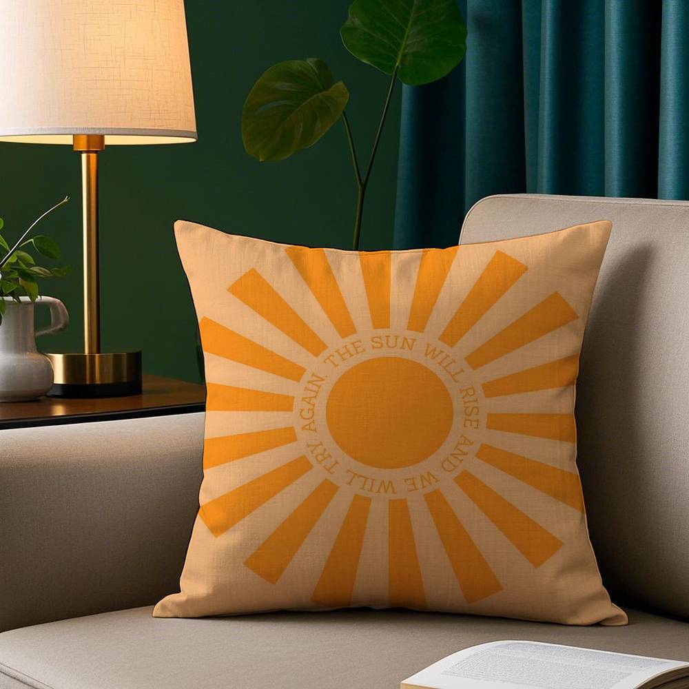 Retro Modern Sonnensonnensitzkissenbezug Kurzer Plüsch Druck Kissenbezug Quadratisch Dekokissenbezüge Sofa Heimdeko