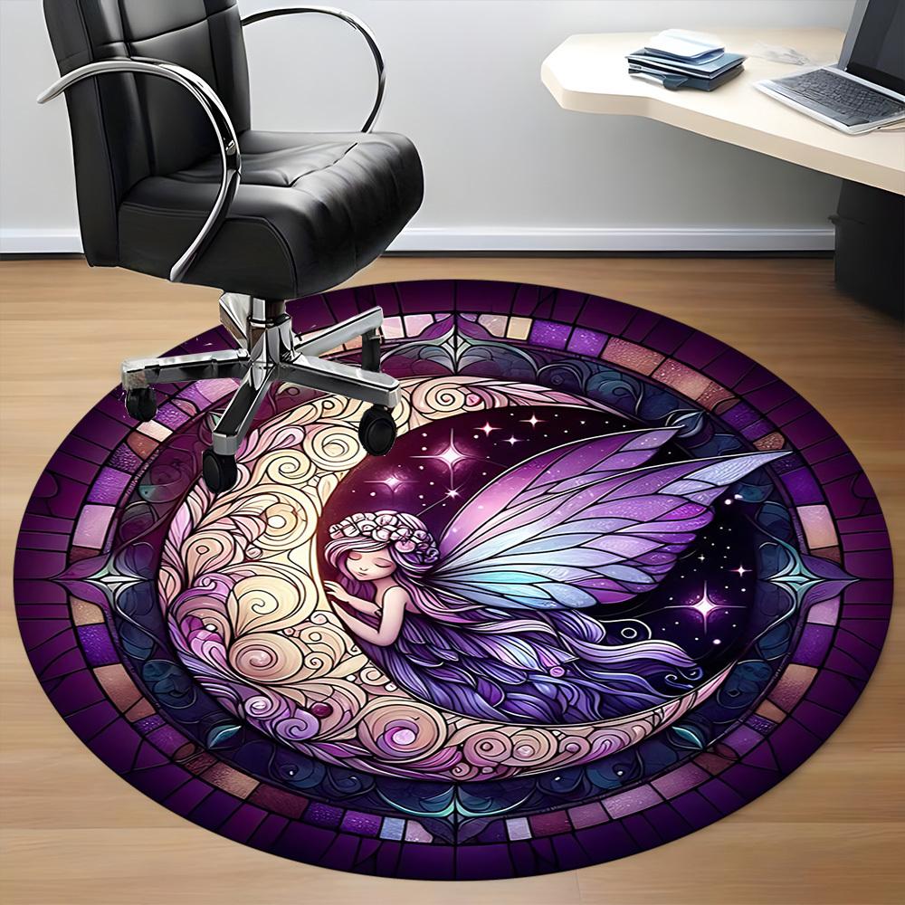 1PC Fairy Moon Office Round Area Rug, Indoor Mat Suitable ForOffice, Under Office Chairs Bedroom Living Room Home Decor, Room Deco, D033