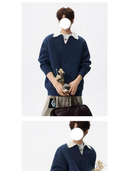 Men's Retro Knit Polo: Stylish Lapel Two-Piece Sweater in Casual, Luxurious Style.