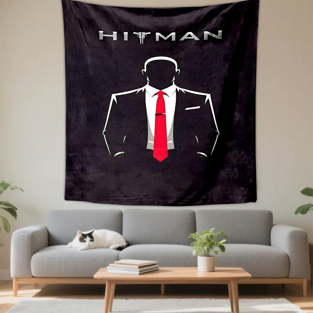 Tapestry Hitman Agent 47 Silhouette Red Tie Assassin Game Wall Hanging Men Cave Bedroom Decor