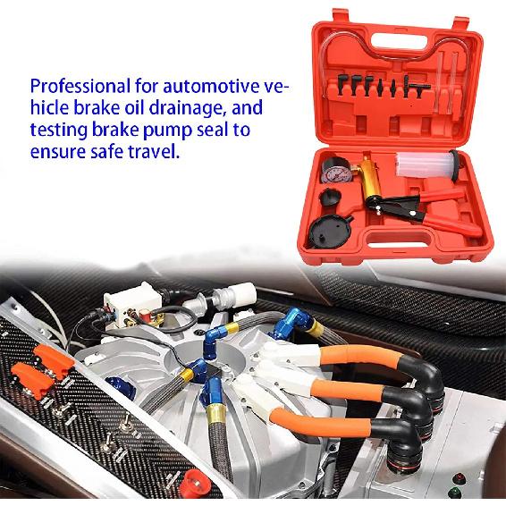 Pompa a vuoto manuale 2 in 1 Kit di scarico del liquido dei freni Kit di prova della pompa a pistola per vuoto Manometro per vuoto in alluminio portatile e durevole
