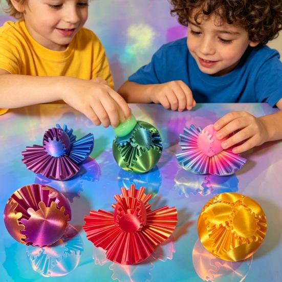 Rotating Gear Ball 3D Printed Decompression with Linked Gear Structure Stress Relief Toys Bright Colors Stress Gearsphere Fidget Toy