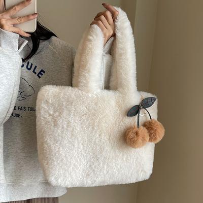 Warme Plüschtasche, Pelztasche, Handtasche, große Kapazität, pelzige Umhängetasche, College-Studenten-Klassentasche