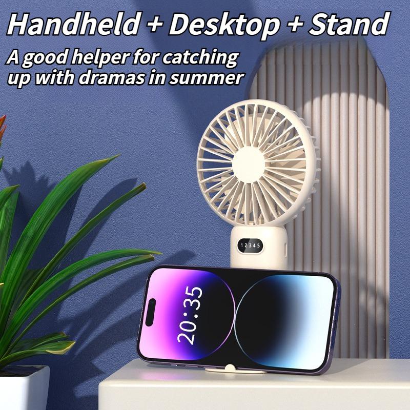 Upgrade New Rechargeable USB Handheld Fan - Mini with Strong Airflow & Phone Holder for Home, Office & Dorm Use