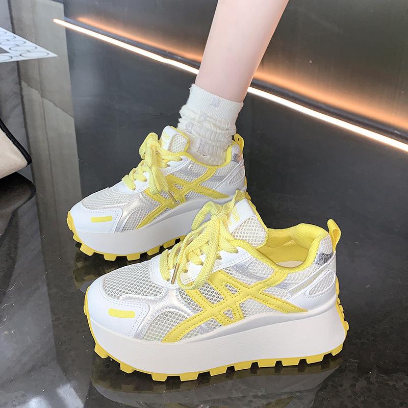 Thick-soled inner height-increasing mesh shoes women's breathable mesh Forrest Gump shoes 2025 new popular sports and leisure dad shoes women