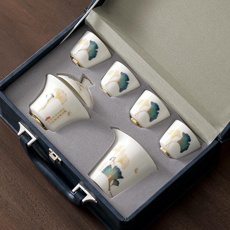Yangzhi Jade Porcelain Travel Tea Set - Ceramic Kung Fu Teapot with Logo