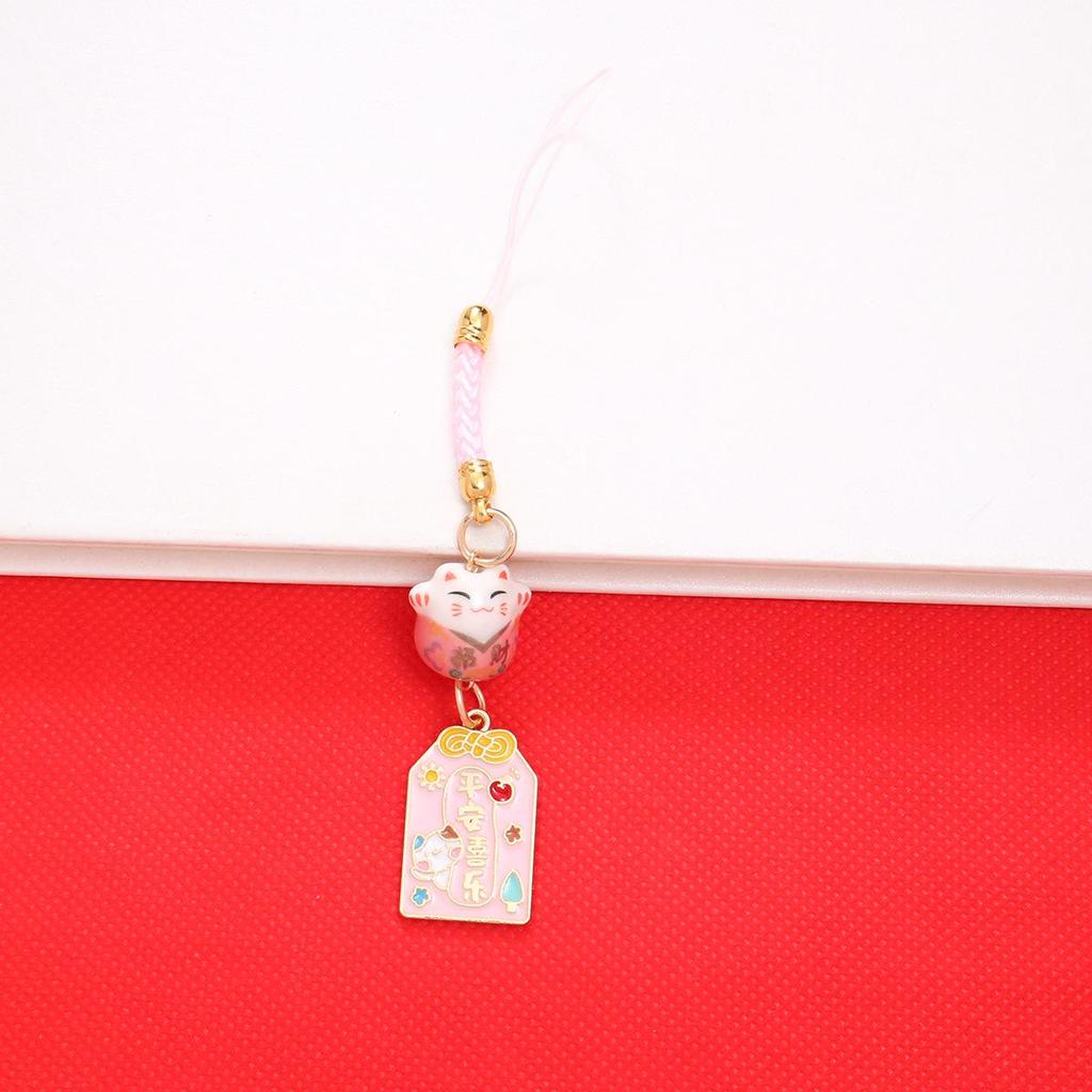 Japanese Ceramic Lucky Cat Keychain: Promising Future & Good Fortune Alloy Phone Charm