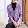 Hengyuanxiang Women's V-Neck Floral Embroidered Knit Cardigan