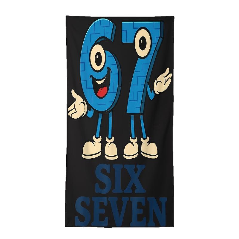 1Pc Beach Towel - Funny 67 Number Meme & Italian Brainrot Math Puzzle , Quick-Dry Microfiber for Adults/Pool/Travel W30*H60(CM)