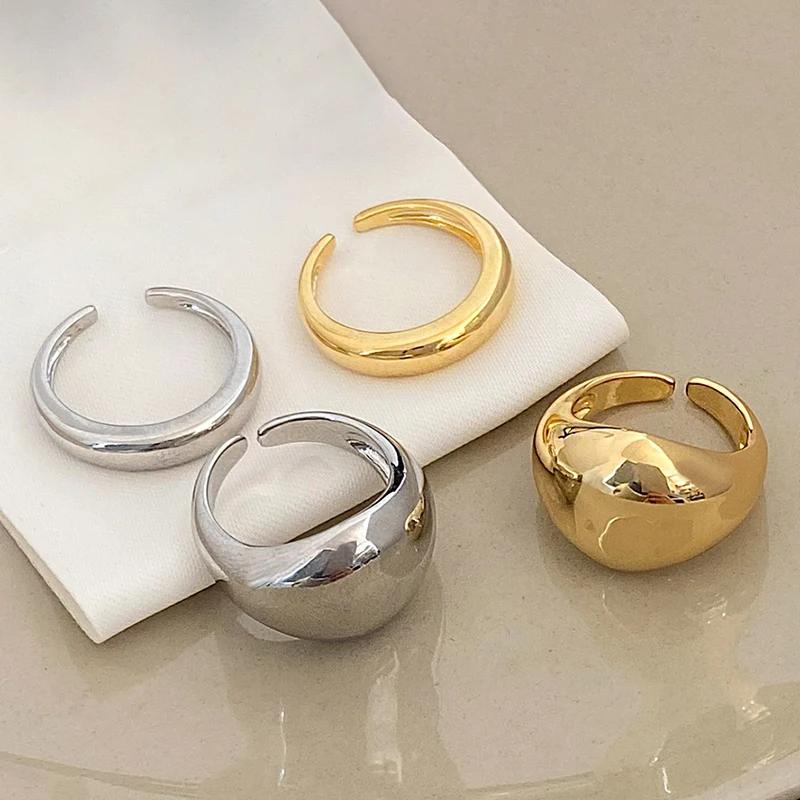 Real  Sterling Silver 18K Gold Round Opening Rings for Women Exaggerated Trendy Fine  Geometric Accessories