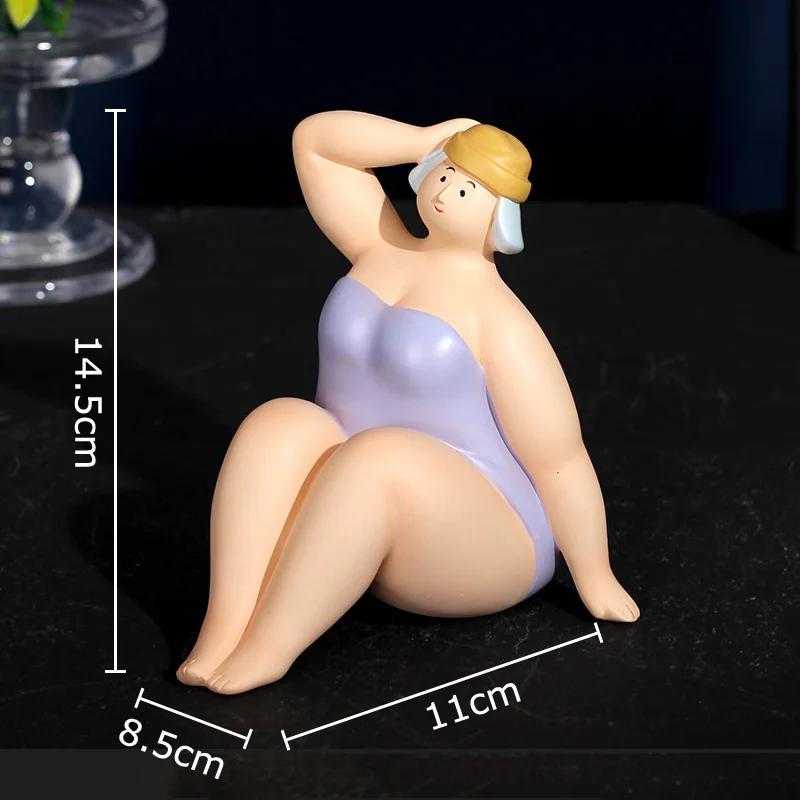 Beach Swimsuit Women Figures Statue Desk Decoration Ornaments Creative Plump Character Resins Sculpture Room Aesthetic Decor