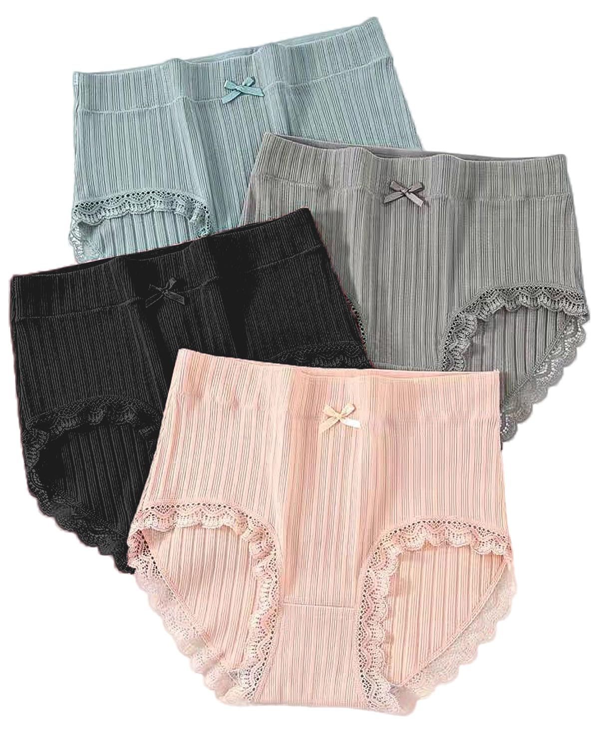 

FEIRDIYA Хлопок Однотонный Идеально для ягодиц Женские трусики глубокой посадки, Набор из 4 штук, Нижнее белье, С высокой талией, Цвет, [Код товара]