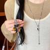 Stainless Steel Tiger's Eye Stone Beaded Love Pentagram Necklace Retro Ethnic Style Collarbone Chain Design Sense Sweater Chain Women