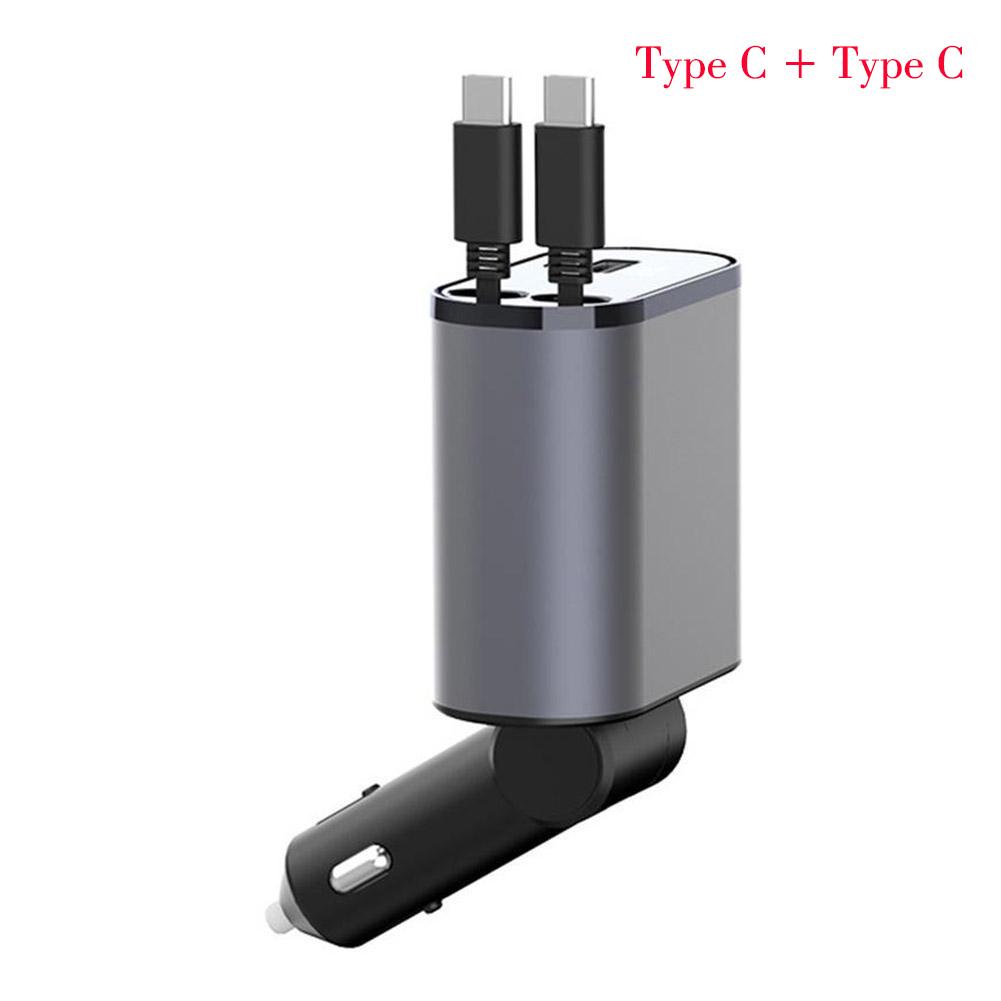 100W 4 IN 1 Retractable Car Charger USB Type C Cable For IPhone Huawei Samsung Fast Charge Cord Cigarette Lighter Adapter X4W3