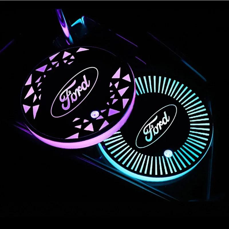 Car Sticker Car LED Coaster Light Water Cup Bottle Holder Mat for Ford Focus 3 MK2 Fiesta MK7 Mondeo Mk4 Fusion Kuga Ranger Acce