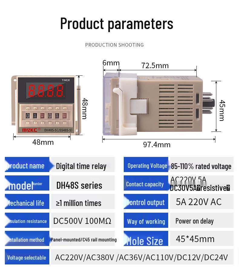 DH48S-S Digital Time Relay: Adjustable 24V/220V Cycle Control, 2Z Switch, 380V Delay
