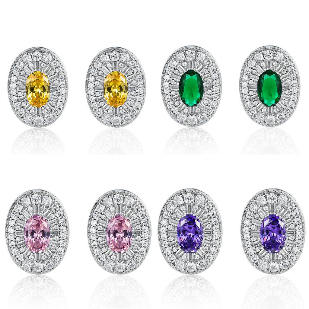New European and American style luxury colored treasure stud earrings, high-end exaggerated party atmosphere earrings set