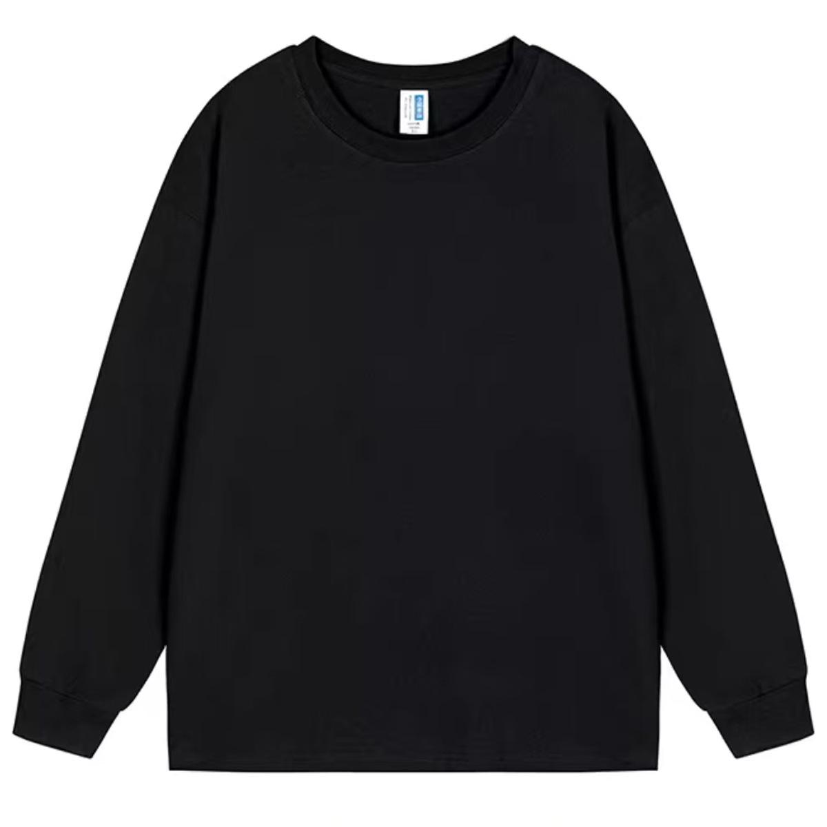 

Женский свитшот из чистого хлопка с манжетами, длинным рукавом и рубчатым воротником, с задним карманом - на заказ, в корейском стиле L (suggested weight 100-120 lbs) чёрный