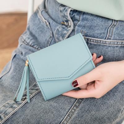 Fashion Wallet Women's Short Fringe Pendant Women's Wallet Solid Color Small Wallet Mini Change Bag