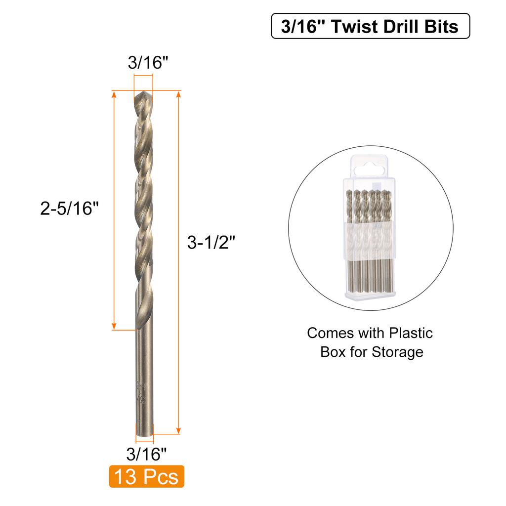 13pcs 17/64" 1/16" 7/32" 15/64" Twist Drill Bits M35 Cobalt High-Speed Steel Drill Bit for Metal Stainless Steel Drilling Tool