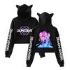 New Anime Print Hooded Fashion Women Girl Sweatshirt Cropped Hoodies Casual Tops Harajuku Cat Ear Sweatshirt