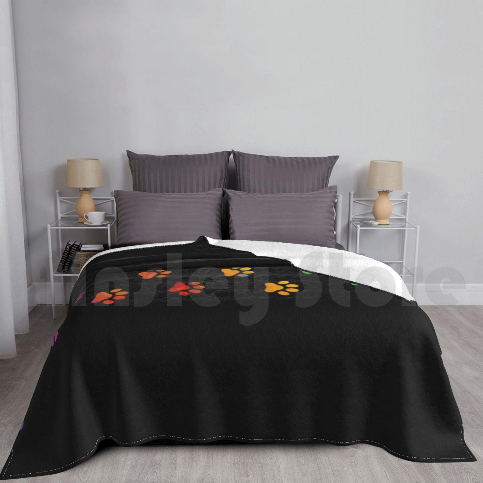 Watercolor Colorful Blanket For Sofa Bed Travel Paws Pets Pet Pet Paws Animal Lover Paw Paw Mouth Dogs Size: 75*100cm, Weight: 230 GSM