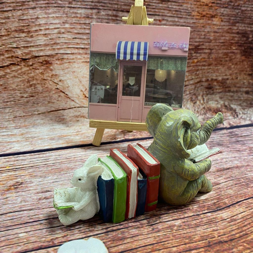 Elephant and Rabbit Reading Garden Resin Ornament for Home or Office Decor