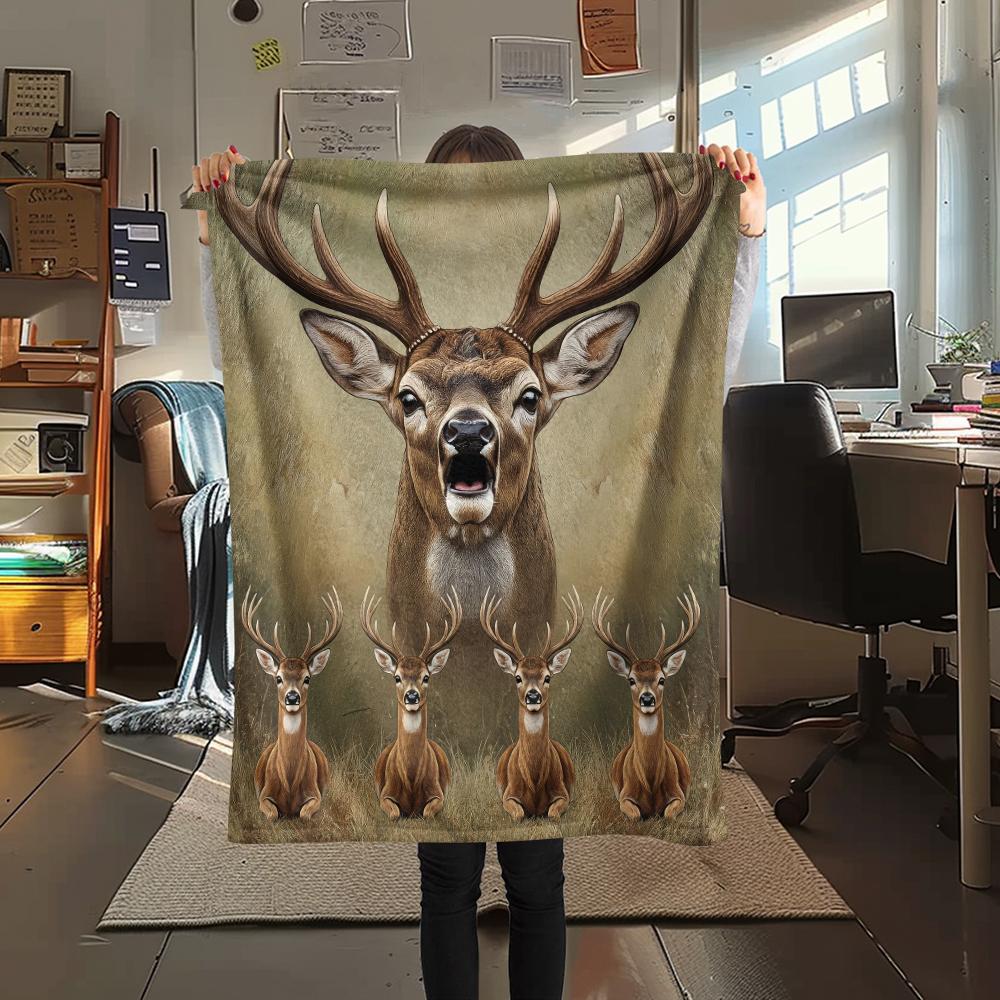 1Pc Deer Peacock Print Flannel Blanket, High Quality Comfortable for All Seasons, Home Decor, Warmth and Comfort, Perfect for Gifts