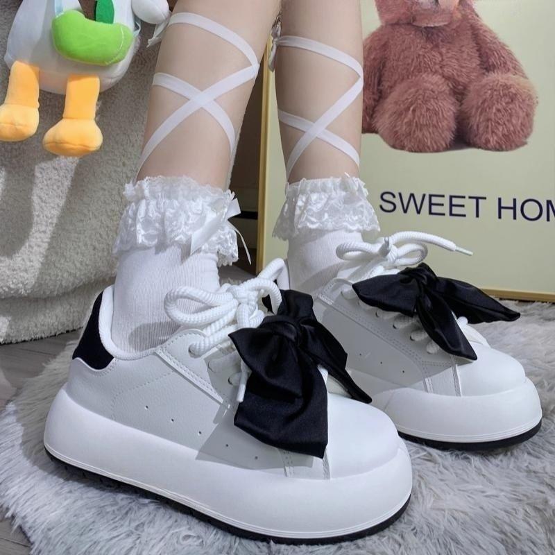 High value bow niche white shoes 2025 spring and autumn new fashion versatile casual thick baseplate shoes women