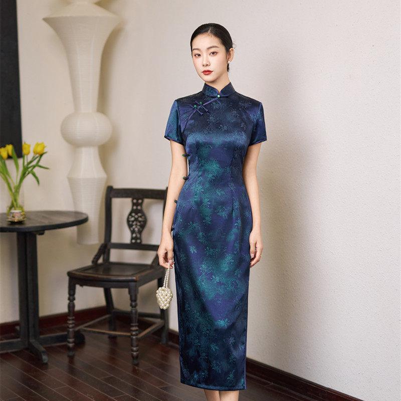 Old Shanghai improved cheongsam retro Republic of China style side eight buttons slim waist daily wear dress high-end atmosphere